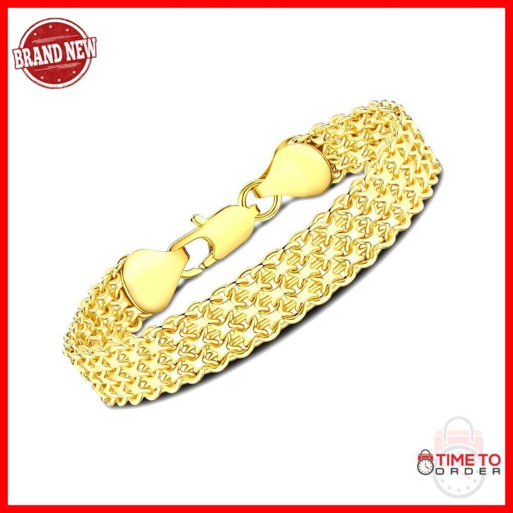 14K Gold Plated Mesh Chain Link Bracelet Elegant Minimalist Wrist Enhancer